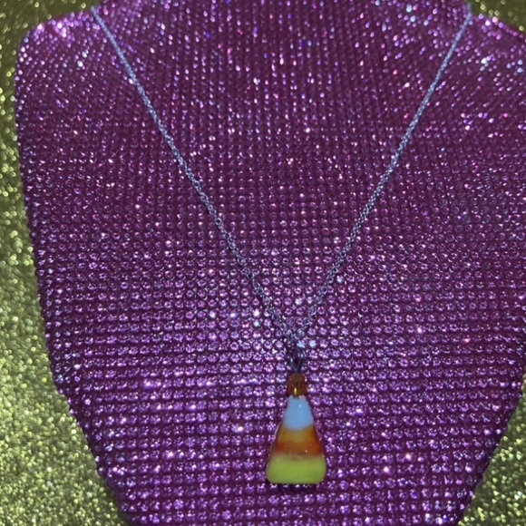 Candy Corn Sterling Silver Necklace Bedazzled Bead Y2K Jewelry Spooky Halloween - Picture 11 of 14